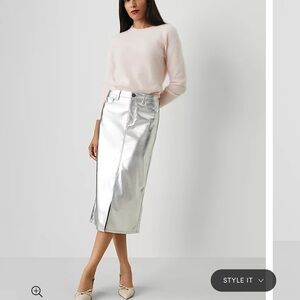 Ann Taylor Metallic Faux-Leather Column Midi Skirt in size 10